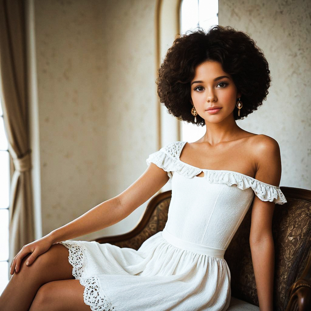 Elegant Young Woman in Off-Shoulder Dress