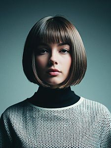 Young Woman with Bob Haircut in Minimalist Portrait Style