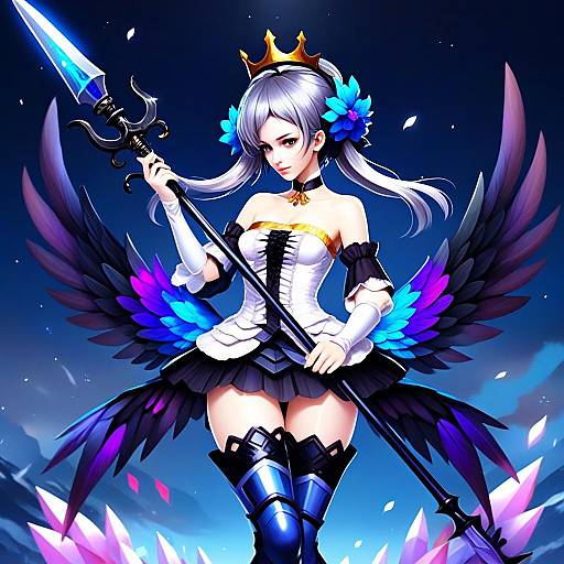 Gwendolyn Fantasy Anime Woman with Crown and Wings Holding Spear