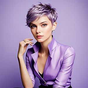 Stylish woman with lavender hair in matching blazer