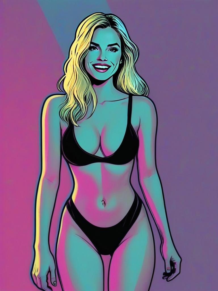 Vibrant Woman in Black Bikini - Pop Art Style