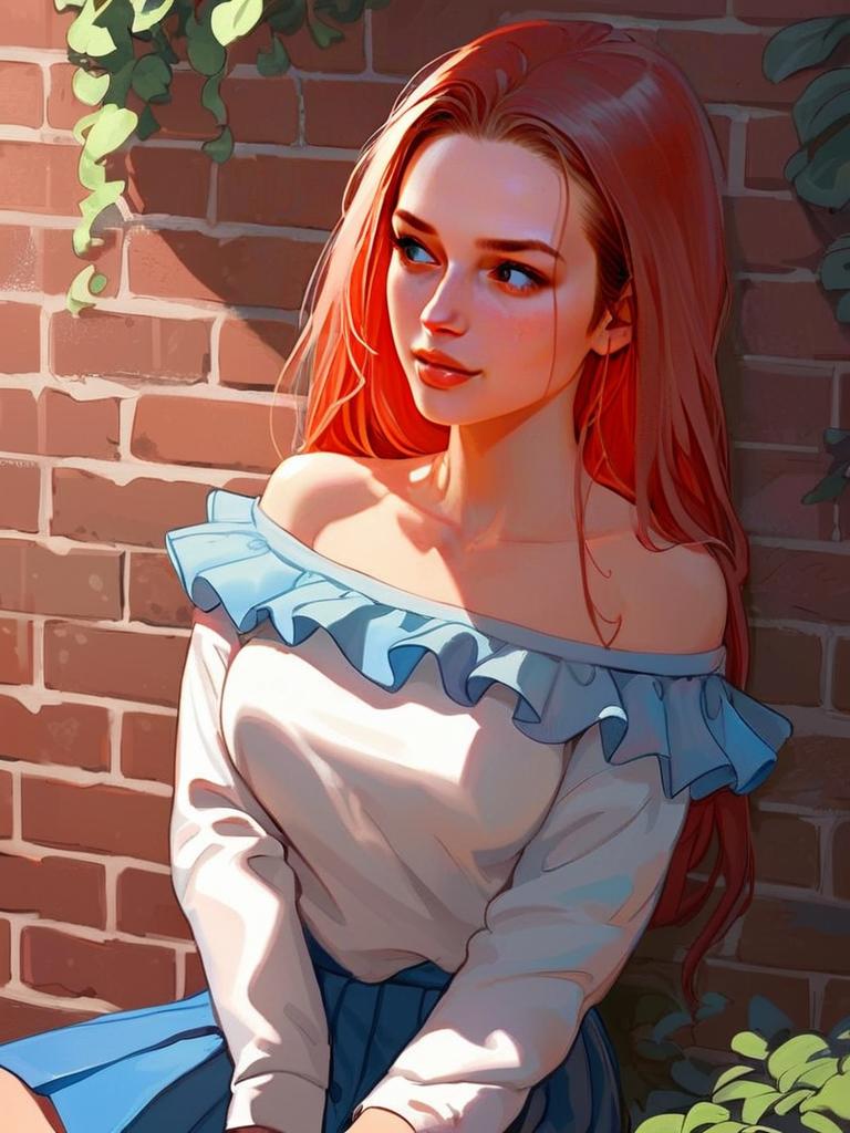 Young Woman with Red Hair in Anime Style Young Woman with Red Hair in Anime Style