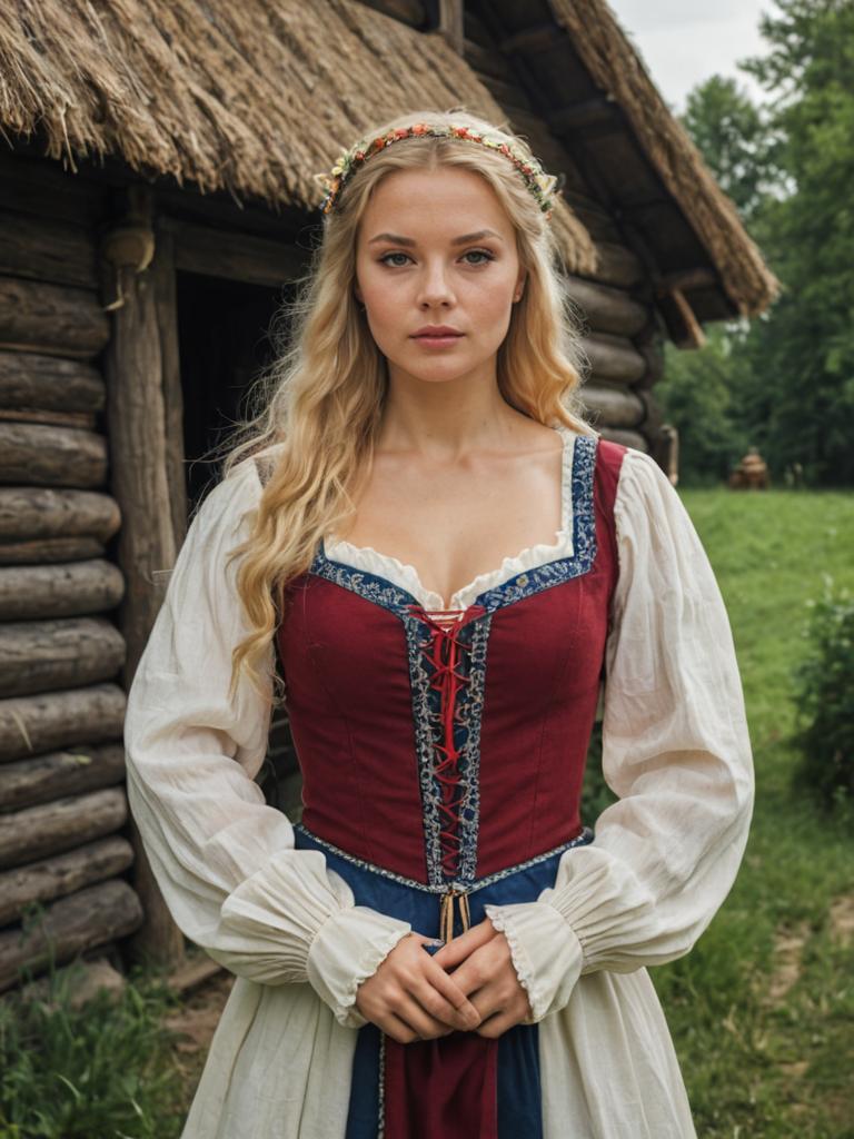 Woman in Traditional Latvian, Belarusian, or Finnish Attire