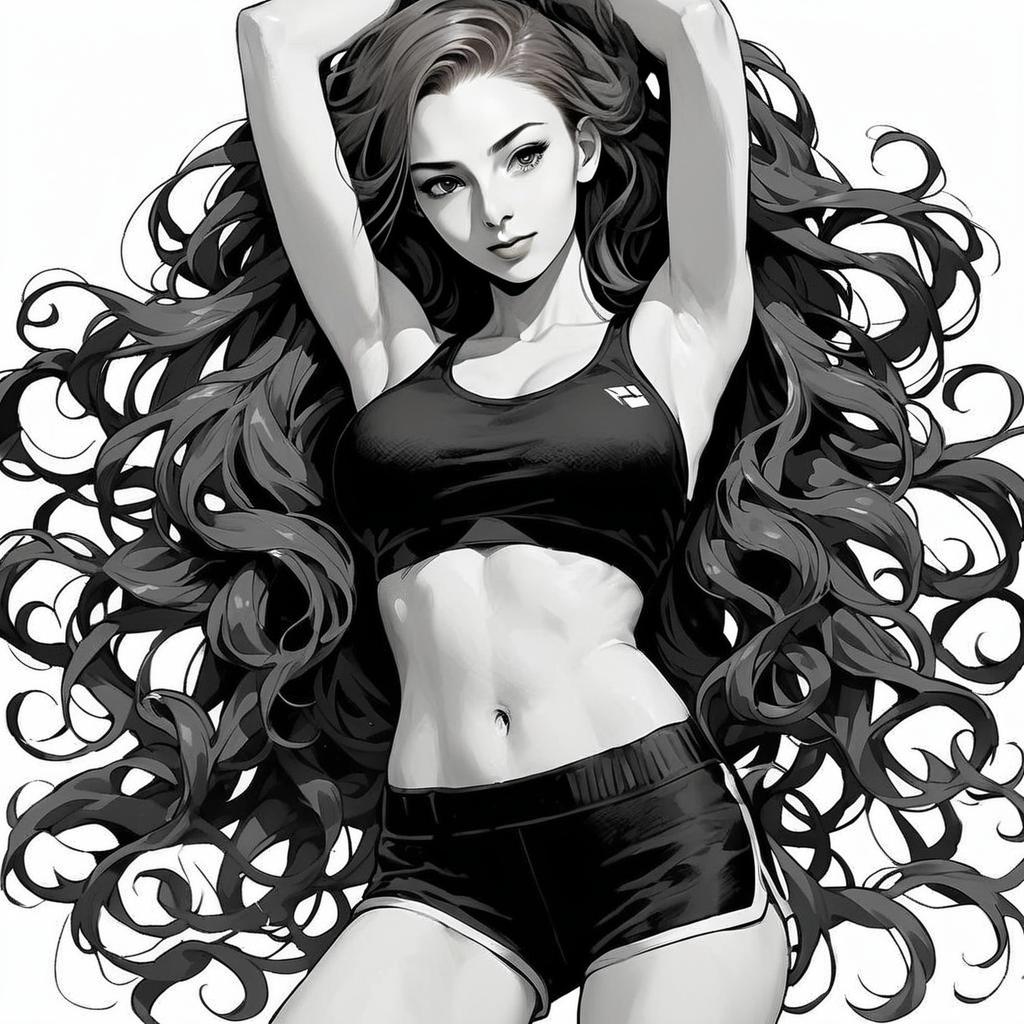 Confident Woman in Sporty Outfit - Anime Style