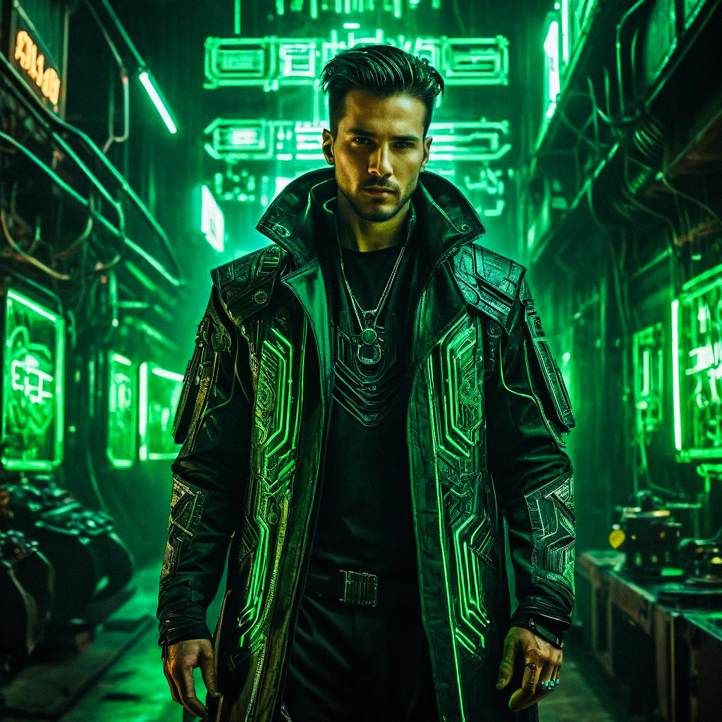 Futuristic Portrait of a Man in Neon Environment