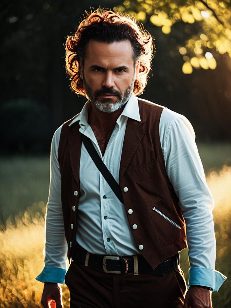 Realistic Rick Taylor Cosplay Man in Outdoor Natural Light
