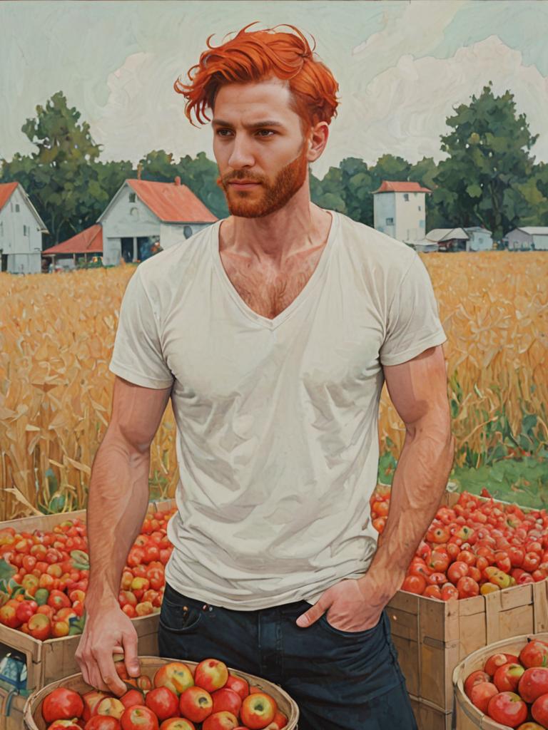 Cider King: Red-Haired Man in Apple Harvest