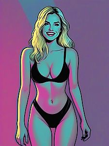 Vibrant Woman in Black Bikini - Pop Art Style