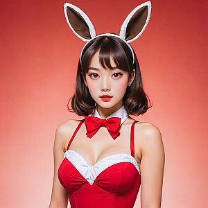 Young Woman in Bunny Ears and Bustier Outfit