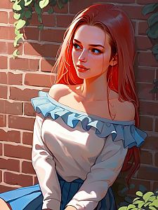Young Woman with Red Hair in Anime Style