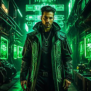 Futuristic Portrait of a Man in Neon Environment