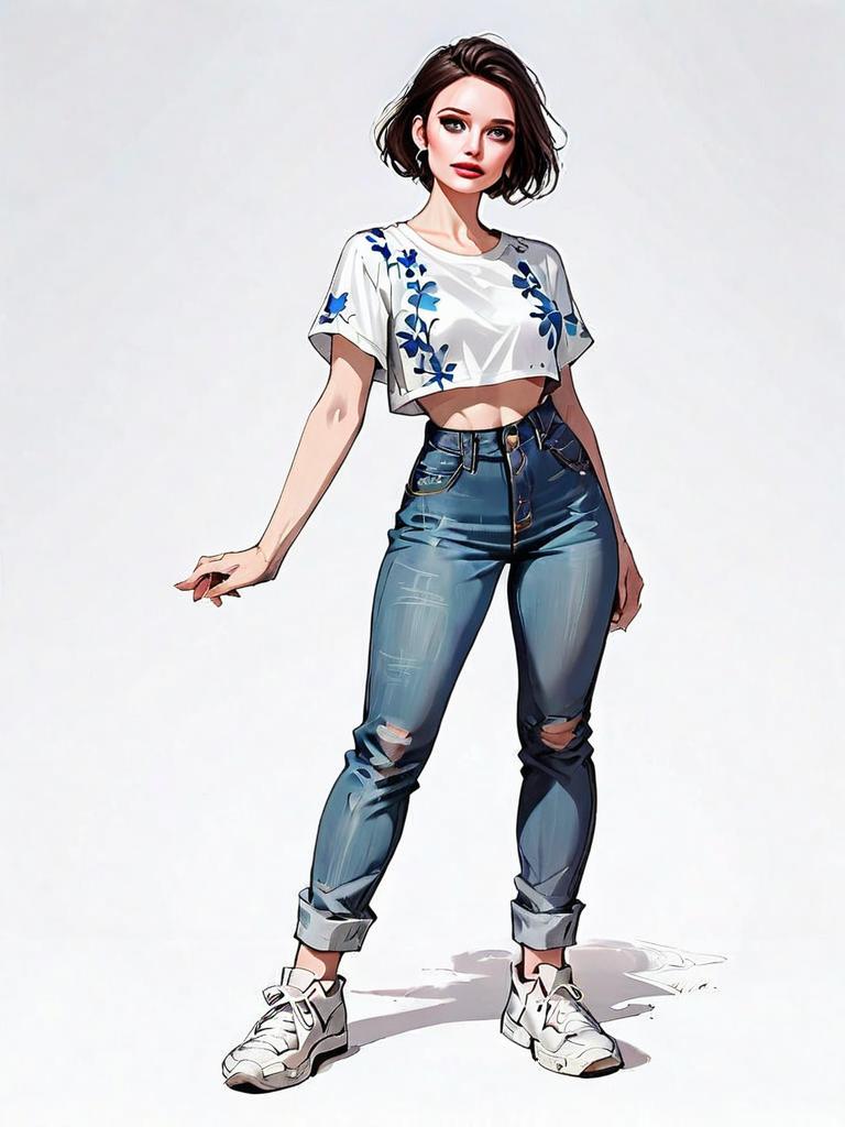 Realistic Comic Style Illustration of Woman in Casual Outfit Full Body Shot