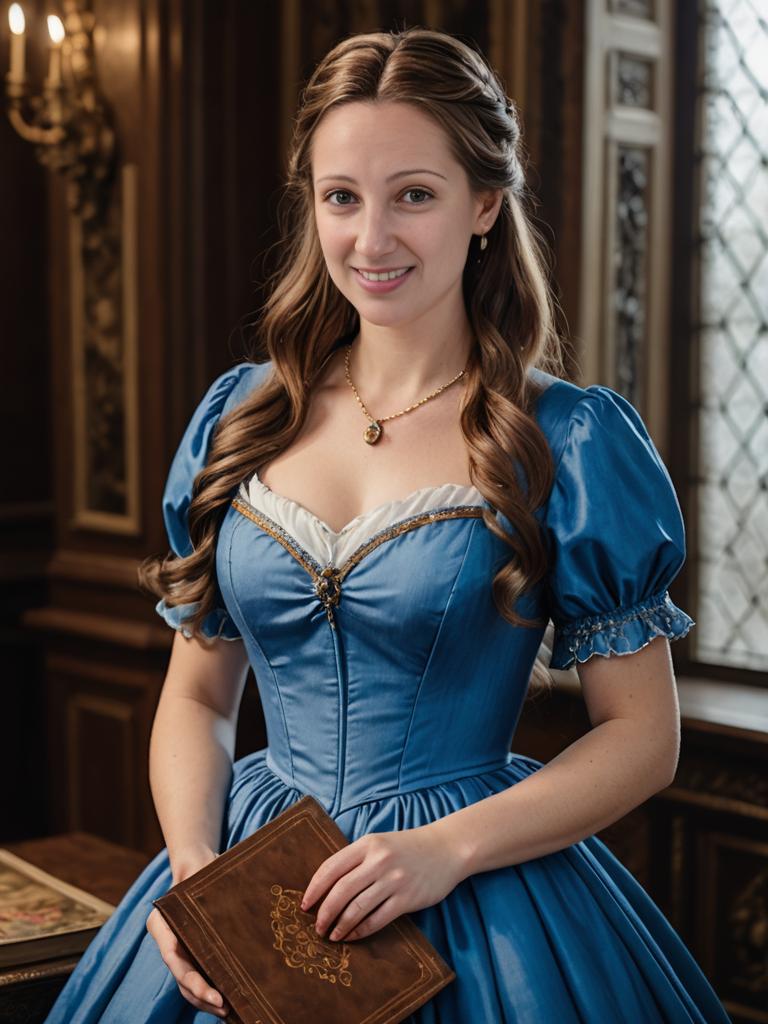 Bella from Beauty and the Beast in Blue Dress with Book