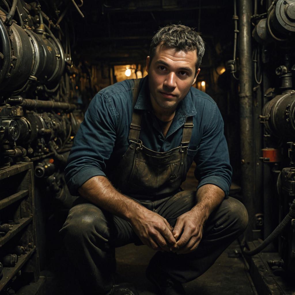 Thoughtful Man in Work Overalls in Industrial Setting