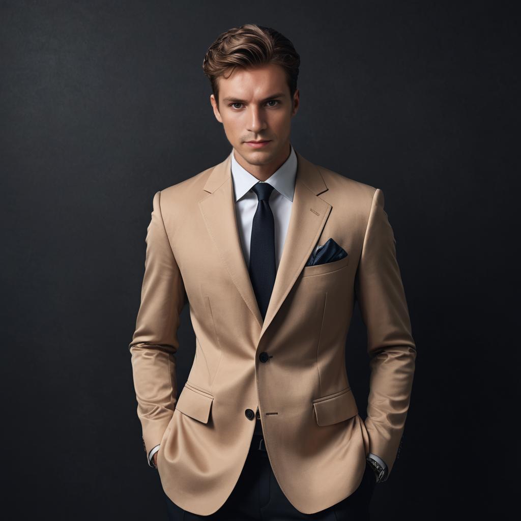 Confident Man in Tailored Beige Suit