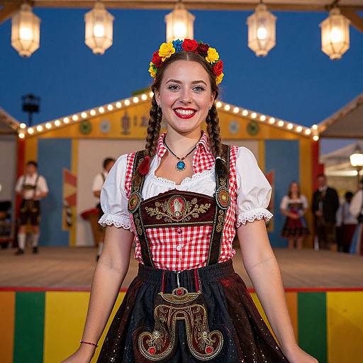 Young Woman in Traditional Bavarian Dirndl at Oktoberfest Festival