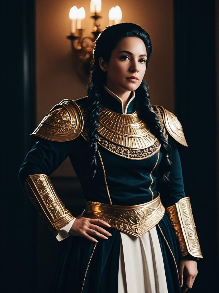 Woman in Realistic Alexander Anderson Costume Cosplay with Gold Armor