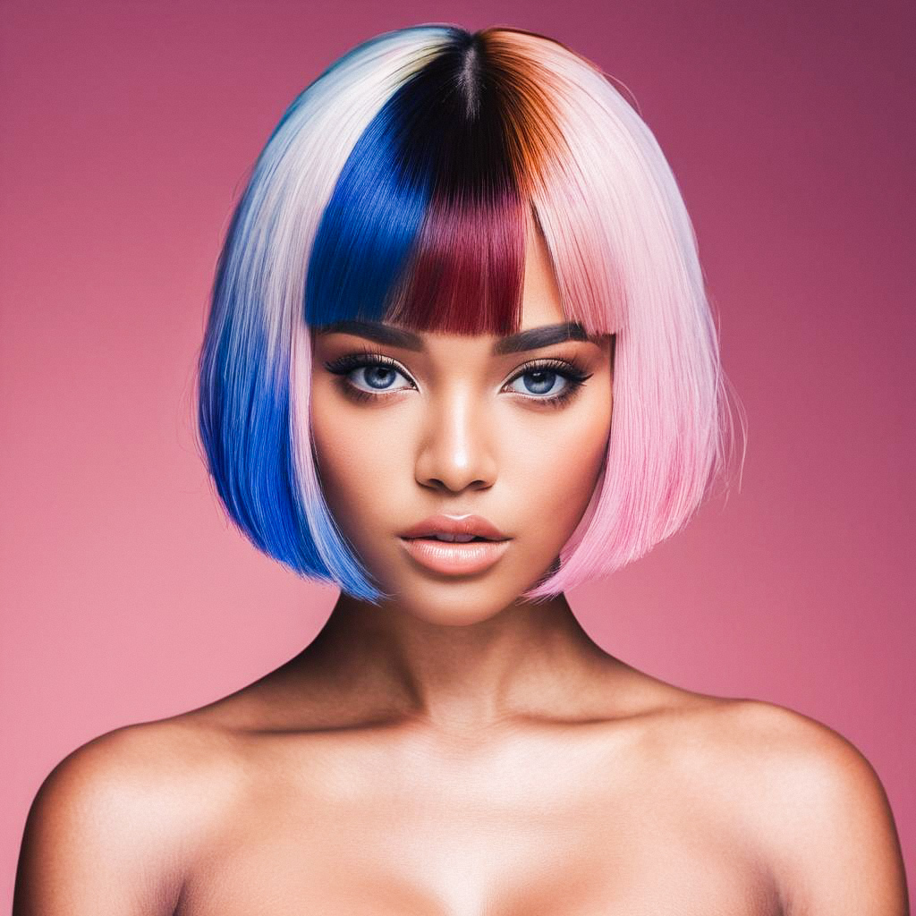 Vibrant Portrait of Woman with Colorful Bob Haircut Vibrant Portrait of Woman with Colorful Bob Haircut