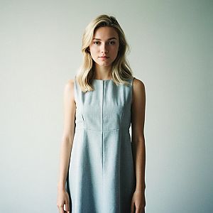 Blonde Woman in Light Gray Dress