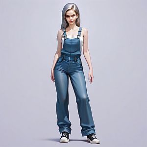 Young Woman in Denim Overalls