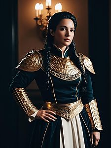 Woman in Realistic Alexander Anderson Costume Cosplay with Gold Armor