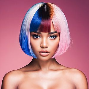 Vibrant Portrait of Woman with Colorful Bob Haircut