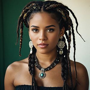 Confident Young Woman with Dreadlocks and Mexican Jewelry