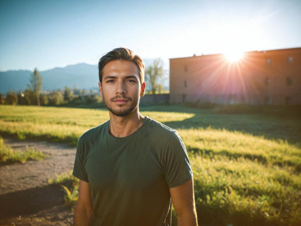 Man in Serene Field at Sunset