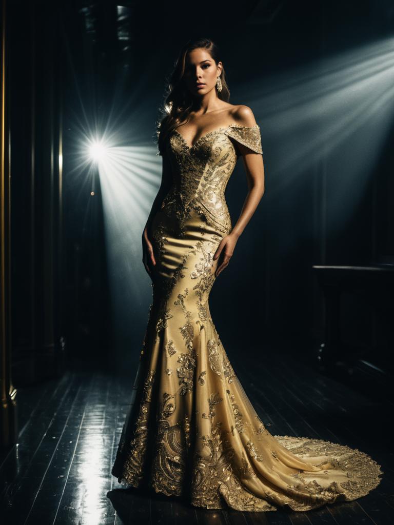 Hollywood Glamour Woman in Dusky Rose Off-The-Shoulder Mermaid Gown