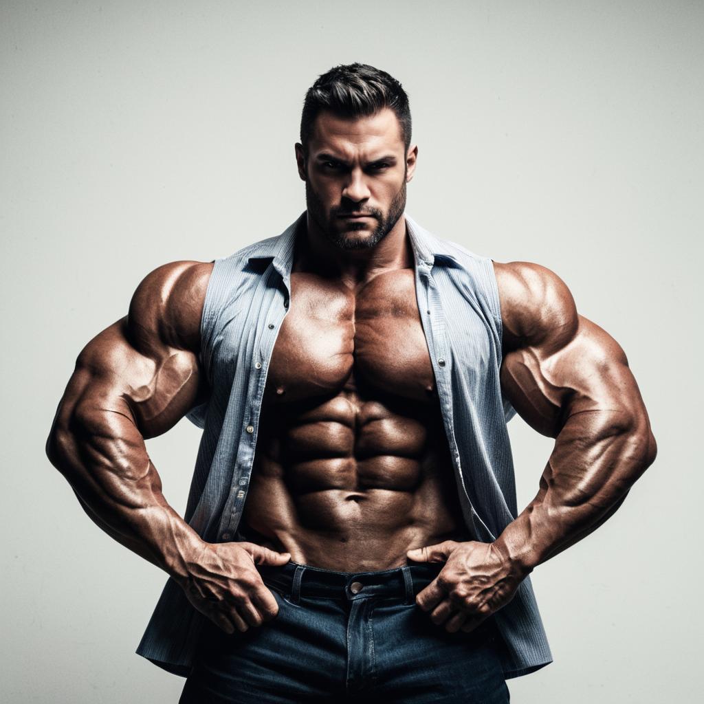 Muscular Man with Defined Physique and Open Shirt Posing