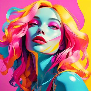 Vibrant Digital Portrait of a Woman with Neon Hair