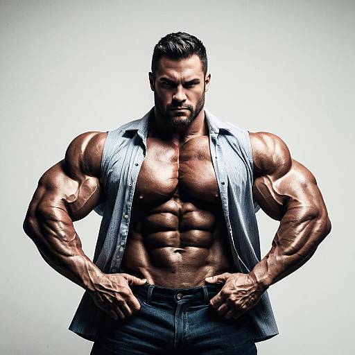 Muscular Man with Defined Physique and Open Shirt Posing
