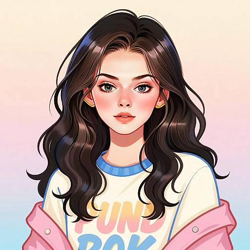 Modern Gen Z Young Woman Digital Portrait Illustration