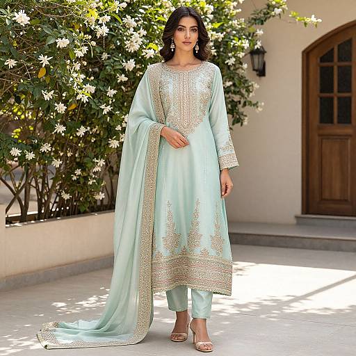 Elegant Pastel Blue Traditional Embroidered Outfit with Dupatta