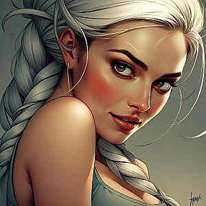 Digital Portrait of Woman with Braided Silver Hair