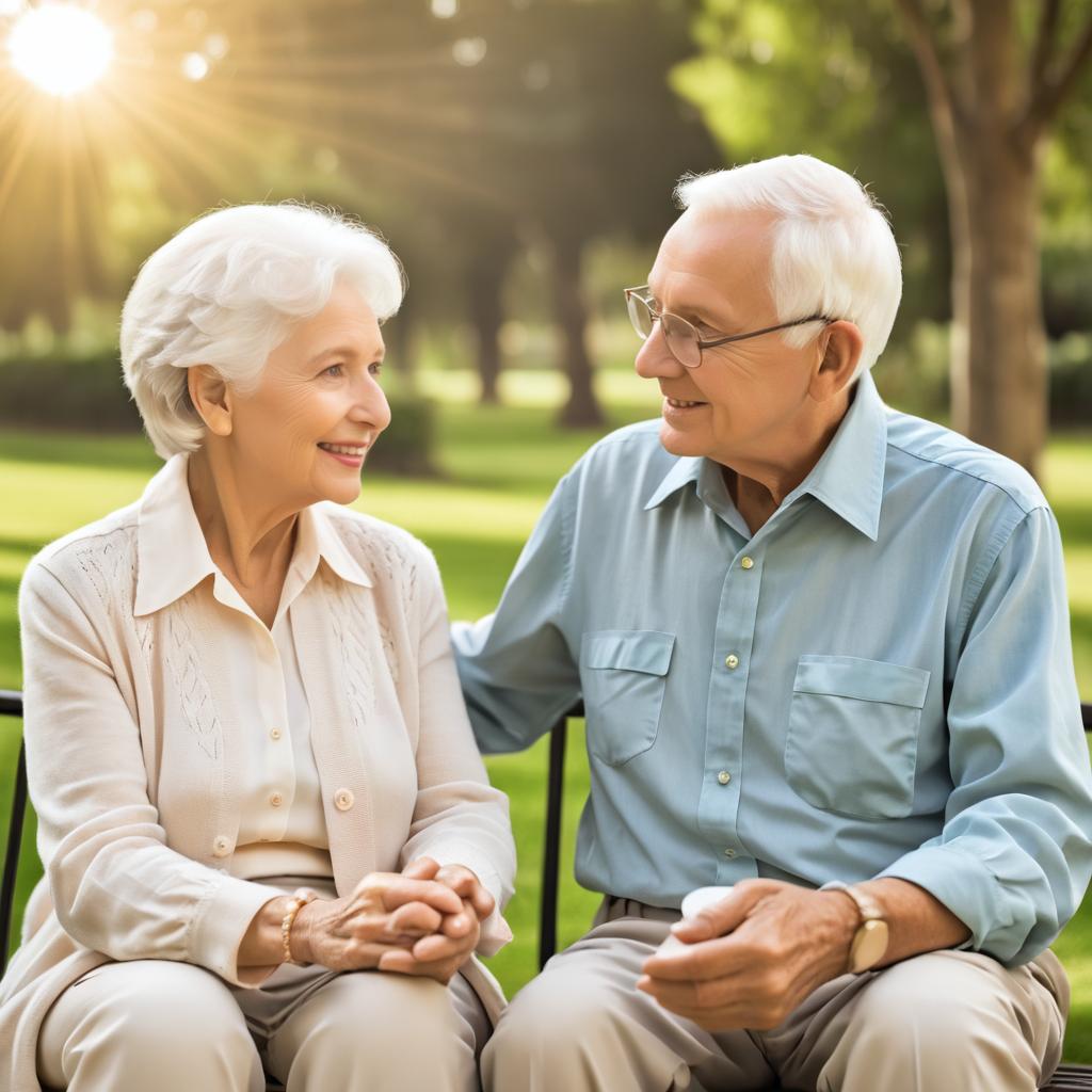 Elderly Couple in Sunlit Park