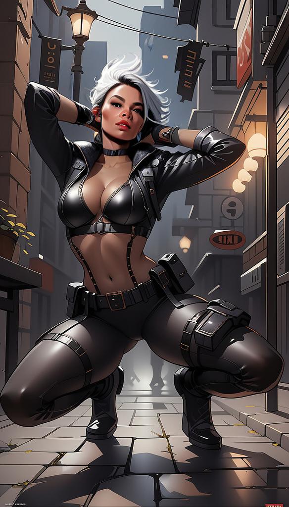 Confident Woman in Futuristic Cyberpunk Alley Confident Woman in Futuristic Cyberpunk Alley