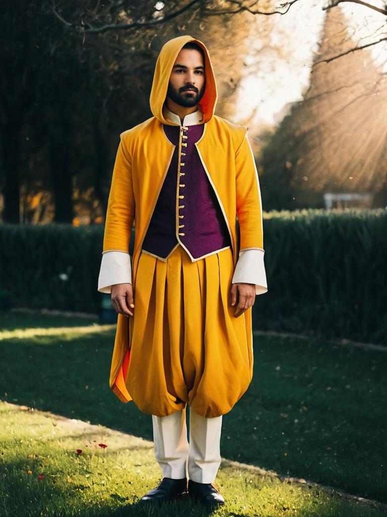 Man in Saffron Tulip Cosplay Costume Outdoor Realistic Photo