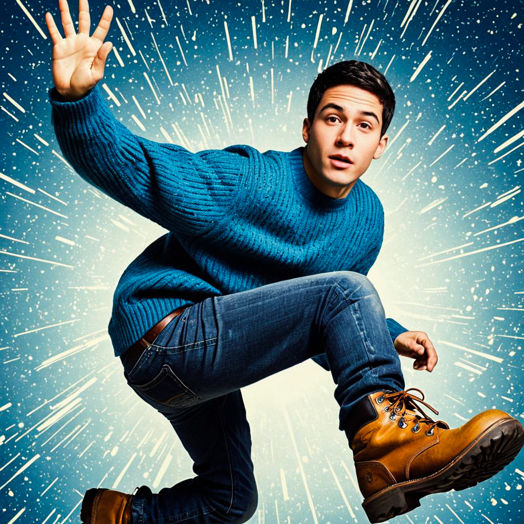 Young Man in Blue Sweater with Energetic Background Young Man in Blue Sweater with Energetic Background