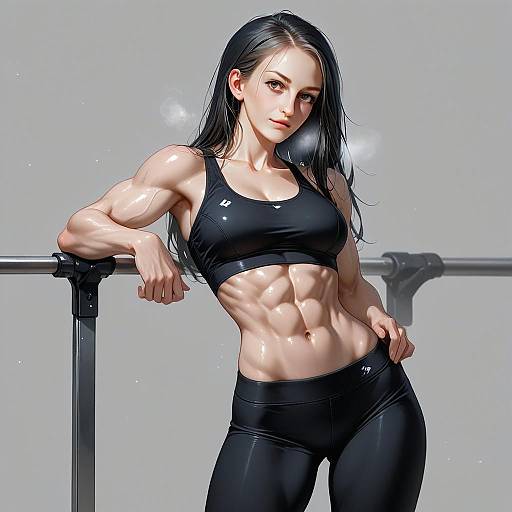 Muscular Woman Fitness Illustration with Dark Athletic Wear