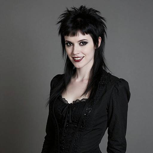 Portrait of Woman Wearing Stylish Black Gothic Outfit