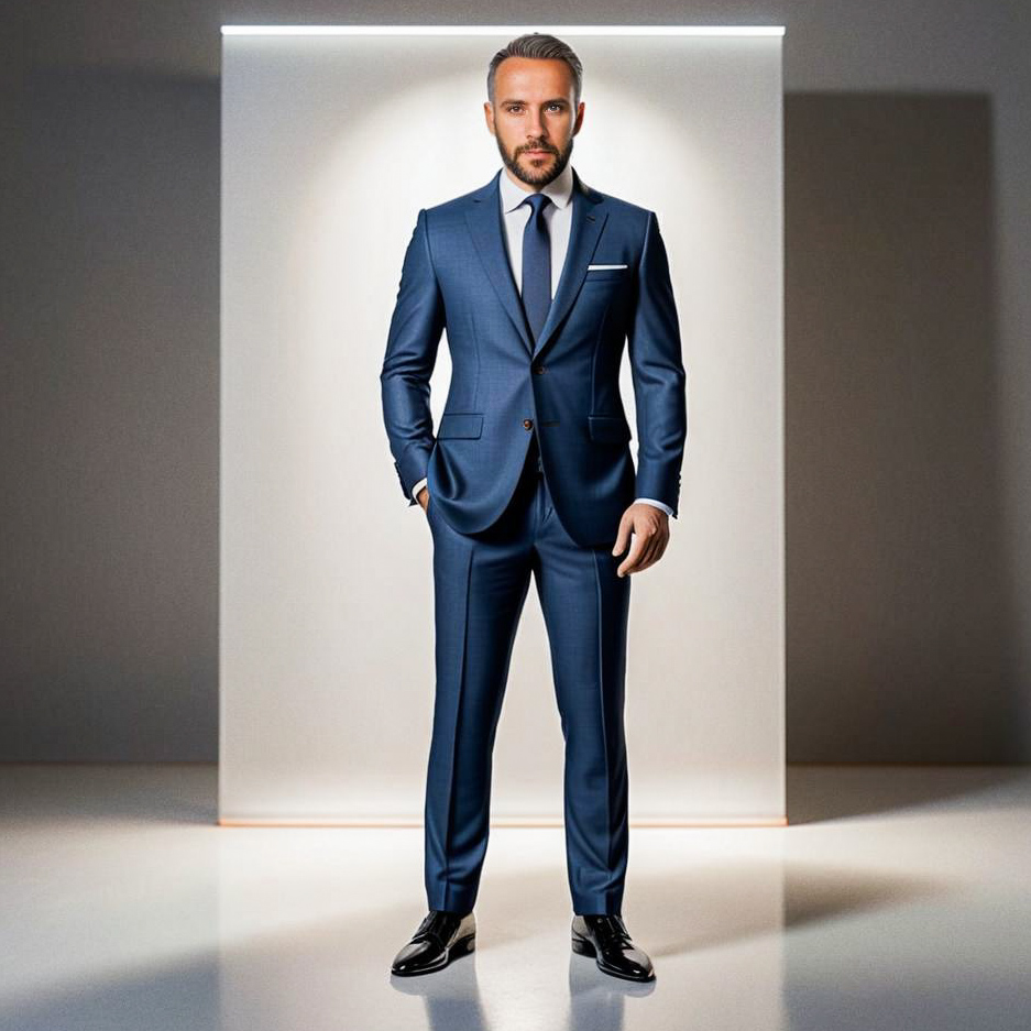 Confident Man in Tailored Blue Suit