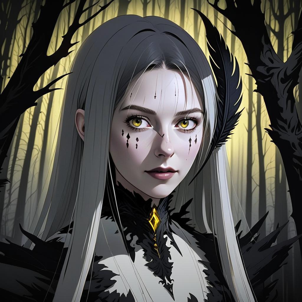 Gothic Fantasy Woman in Dark Forest