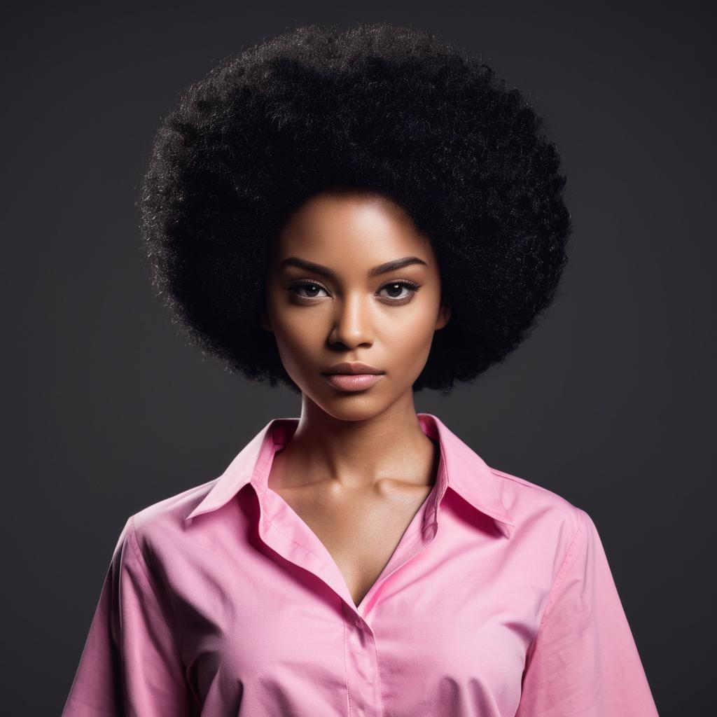 Confident Young Woman with Afro in Pink Shirt Confident Young Woman with Afro in Pink Shirt