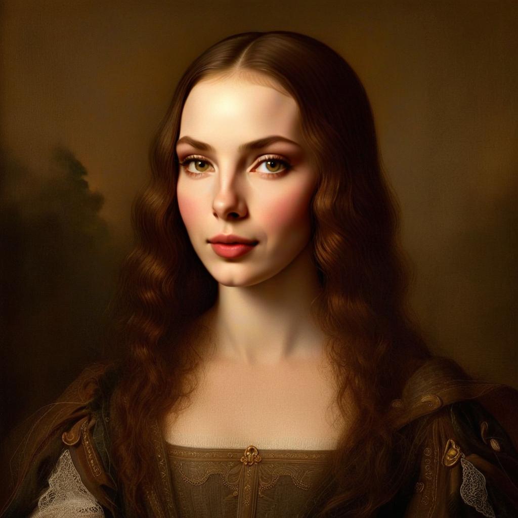 Renaissance Style Portrait of Young Woman in Ornate Gown