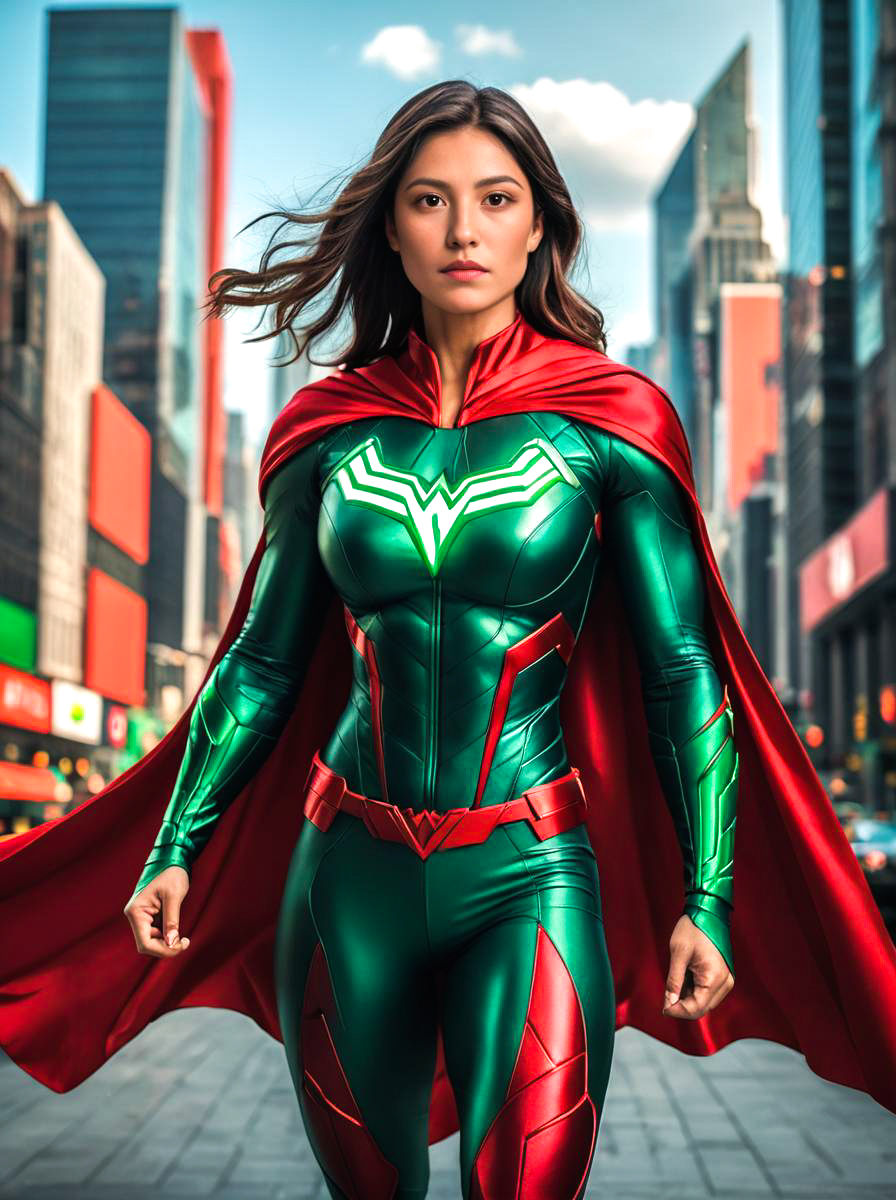 Superhero Woman in Vibrant Costume