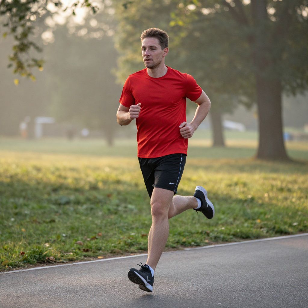 Man Jogging in Park During Early Morning