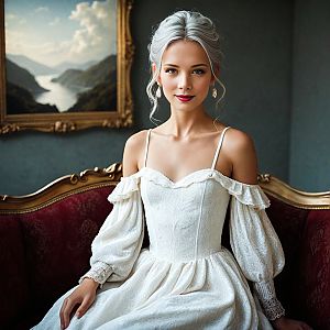 Elegant Woman on Vintage Sofa
