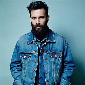 Serious young man in denim jacket