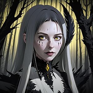 Gothic Fantasy Woman in Dark Forest